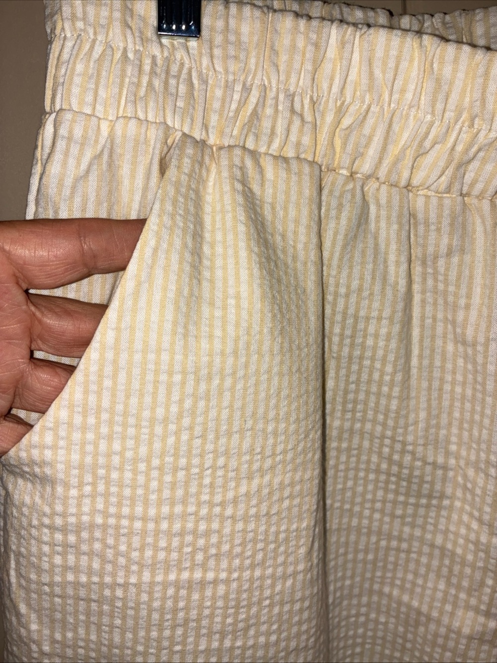 Women's yellow and white striped Wide-Leg Textured Pull-On Pants - Picture 2 of 9